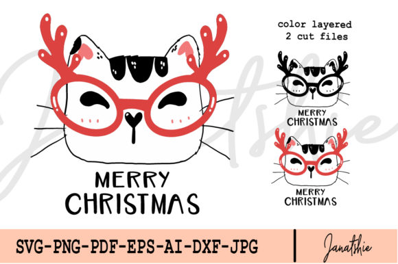 Christmas Cute Funny Cat Face Clip Art for Graphics