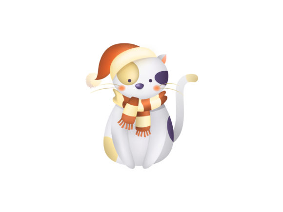 Christmas Illustration Cute Cat: A Festive Embroidery Delight