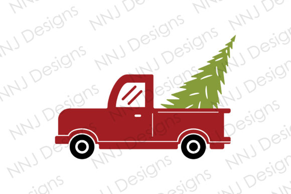 Christmas Truck with Tree Clipart for Graphics & Illustrations