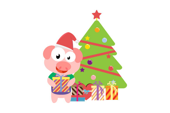 Cute Pig Cartoon on Christmas: A Charming Graphics Addition