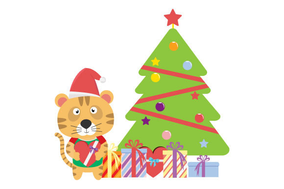Cute Tiger Cartoon on Christmas: A Versatile Graphics Asset